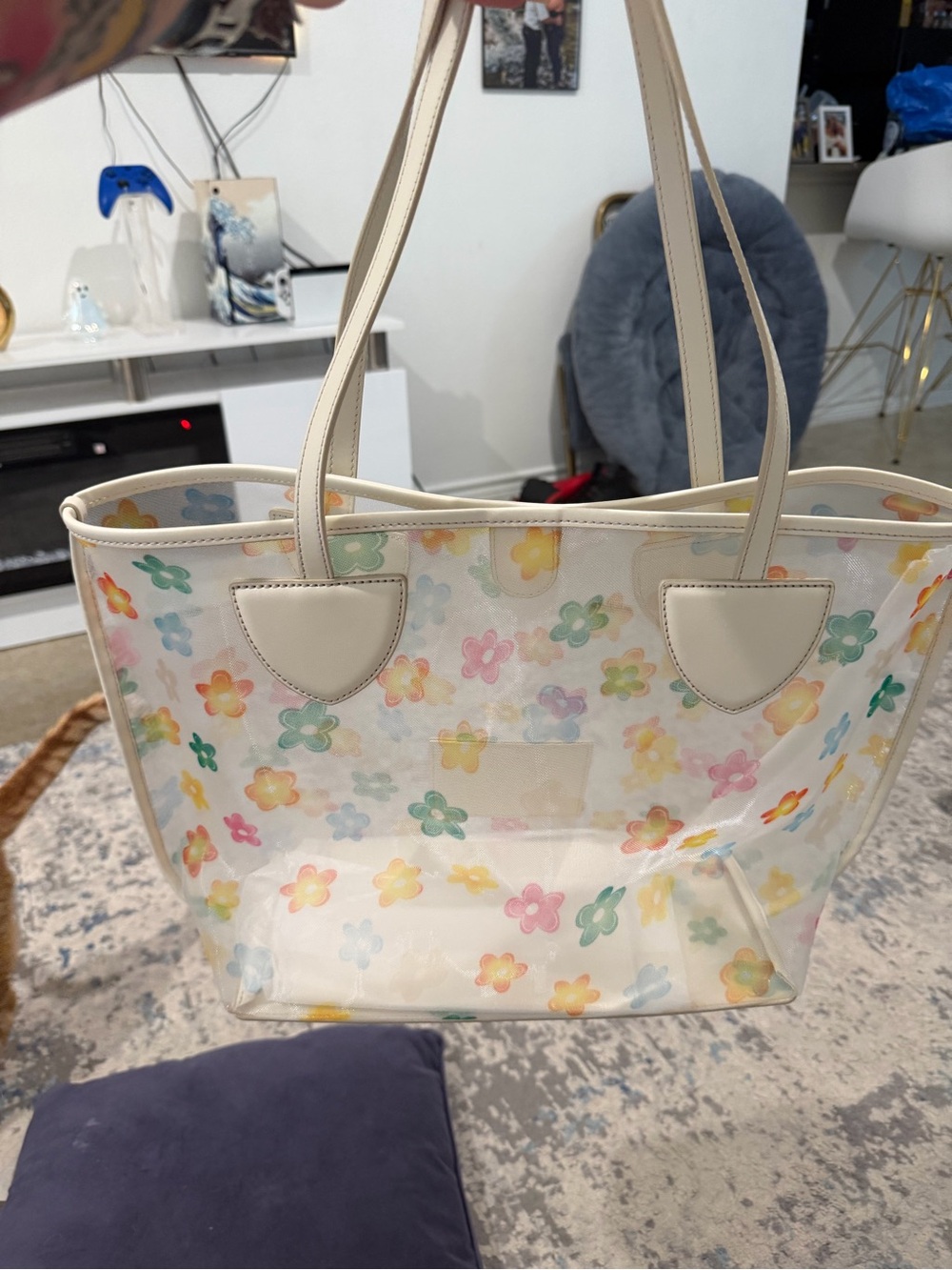 Marc Jacobs Clear Floral Tote with Cream Trim and Multicolor Flowers